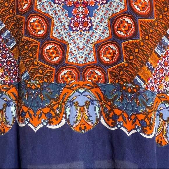 Soft Surroundings Geneva Tunic Top Boho Mosaic Print Blue Orange Sharkbite Hem - Picture 7 of 11
